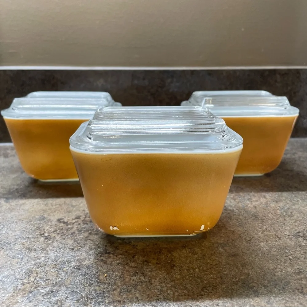 Vintage Pyrex Refrigerator Storage Dishes With Ribbed Lids Tan Set Homestead